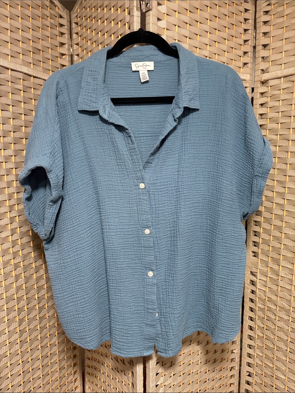 Jessica Simpson Slate Blue Button-Front Gauze Shirt